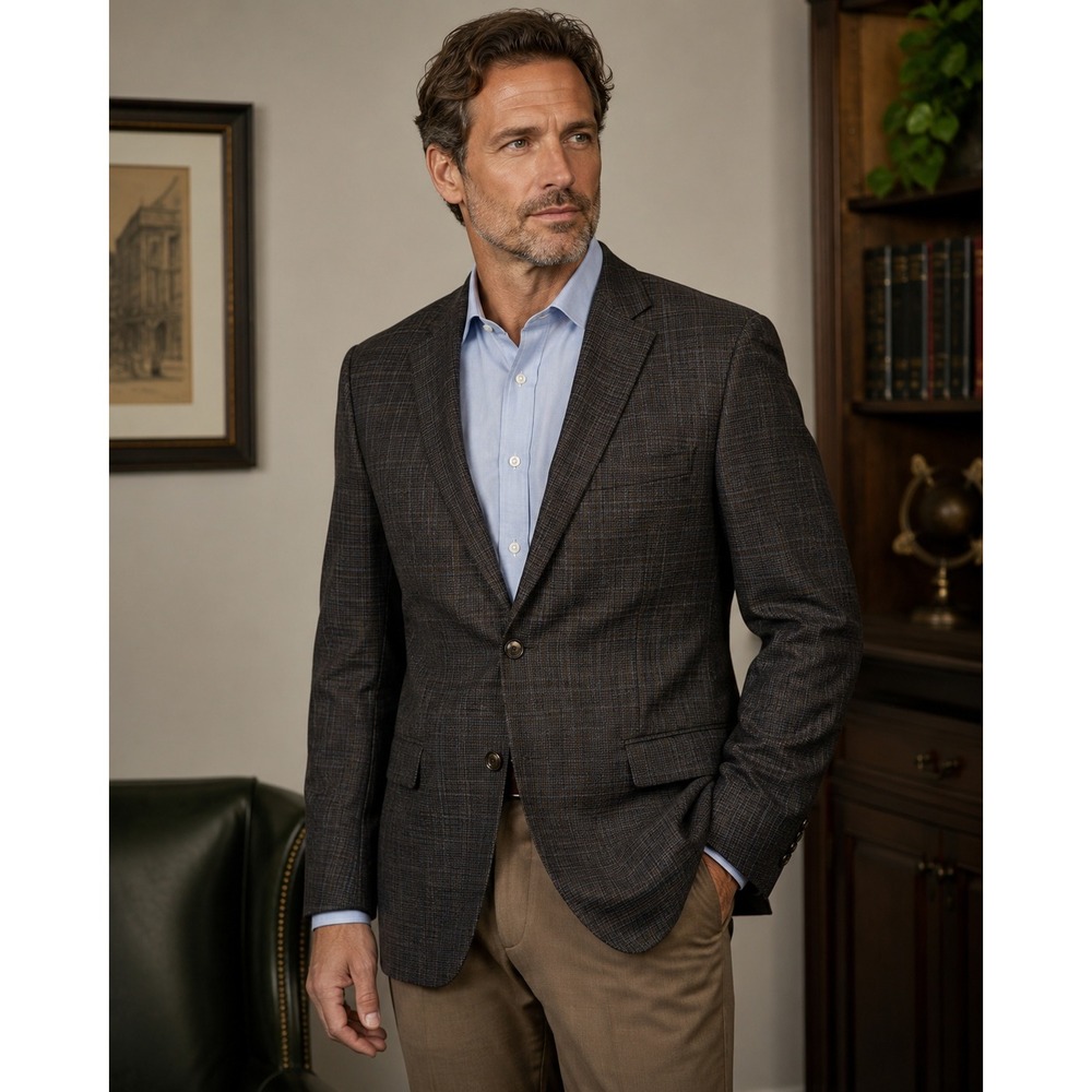 New Men's Jos A Bank 42L Wool Tailored Fit Plaid Sport Coat Blazer Traditional